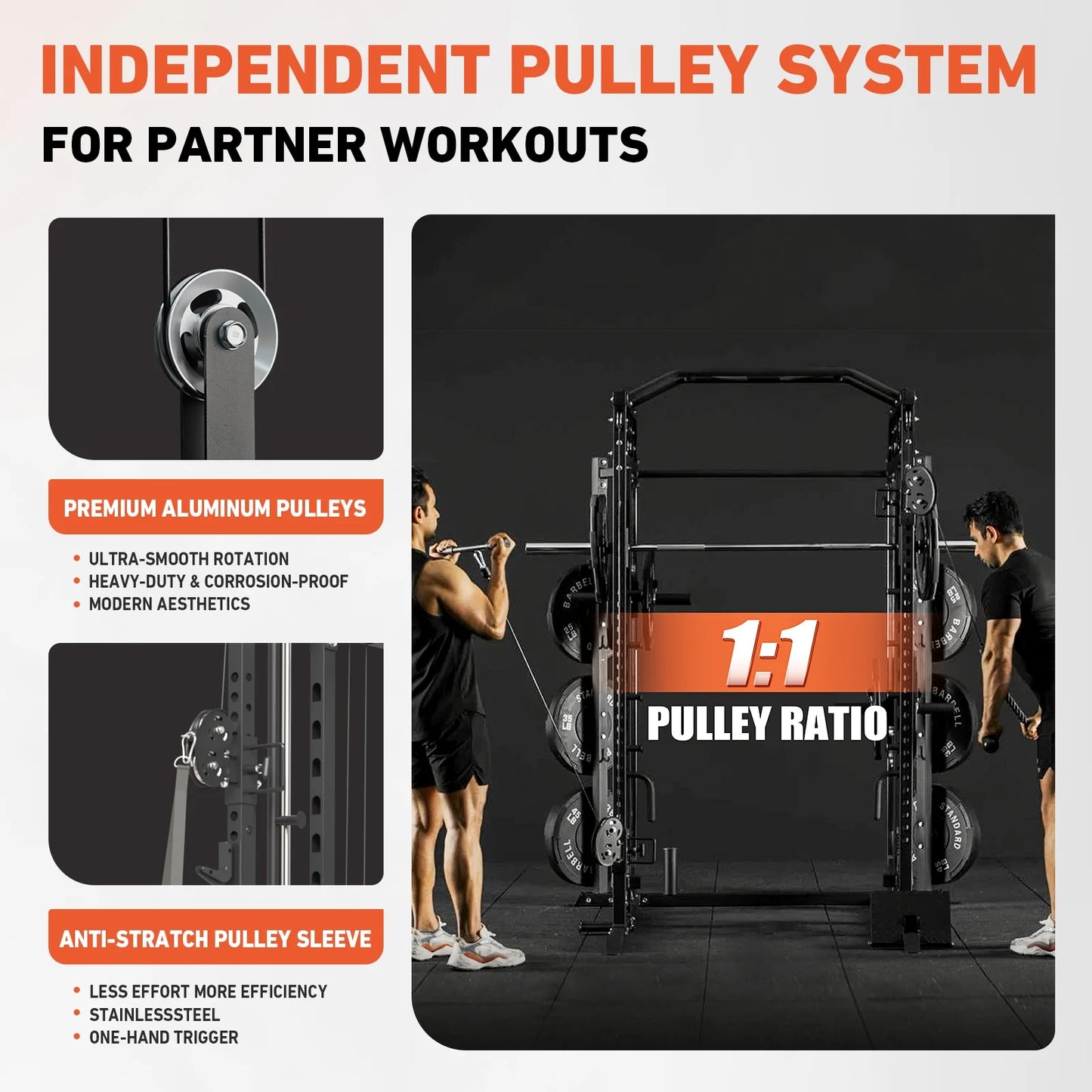 Smith Machine, All-In-One Power Rack Cage with Vertical Leg Press, 2000LBS Power Cage Squat Rack with Smith Bar, Dual Pulley Cable Crossover System for Home Gym with Weight Bench
