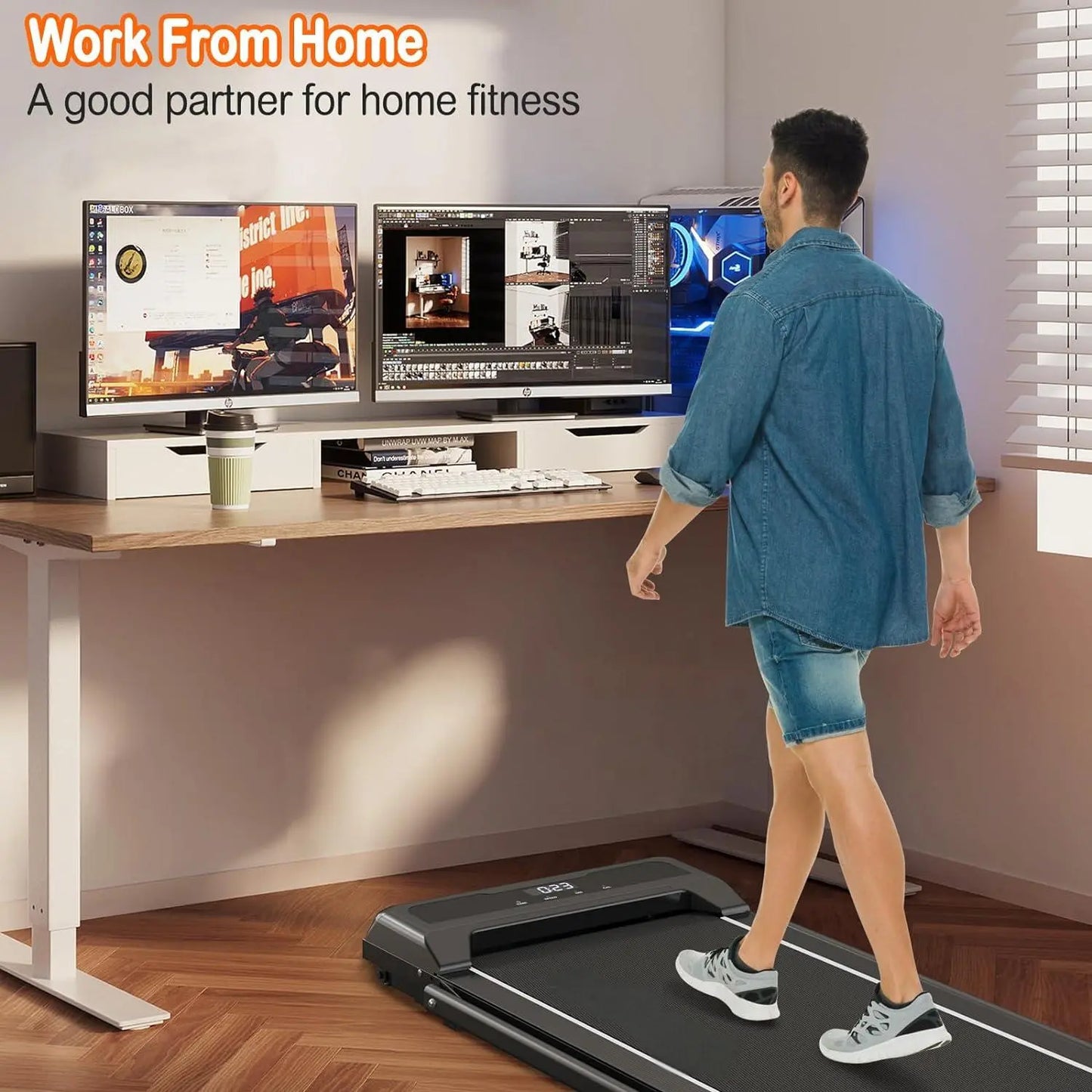 2-In-1 Portable Treadmill with Handle for Home & Office Use